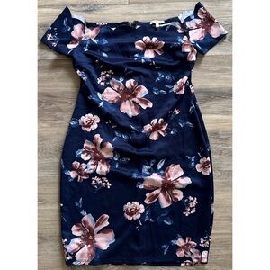 🆕 Women’s Charlotte Russe Scalloped Navy Floral Off The Shoulder Dress